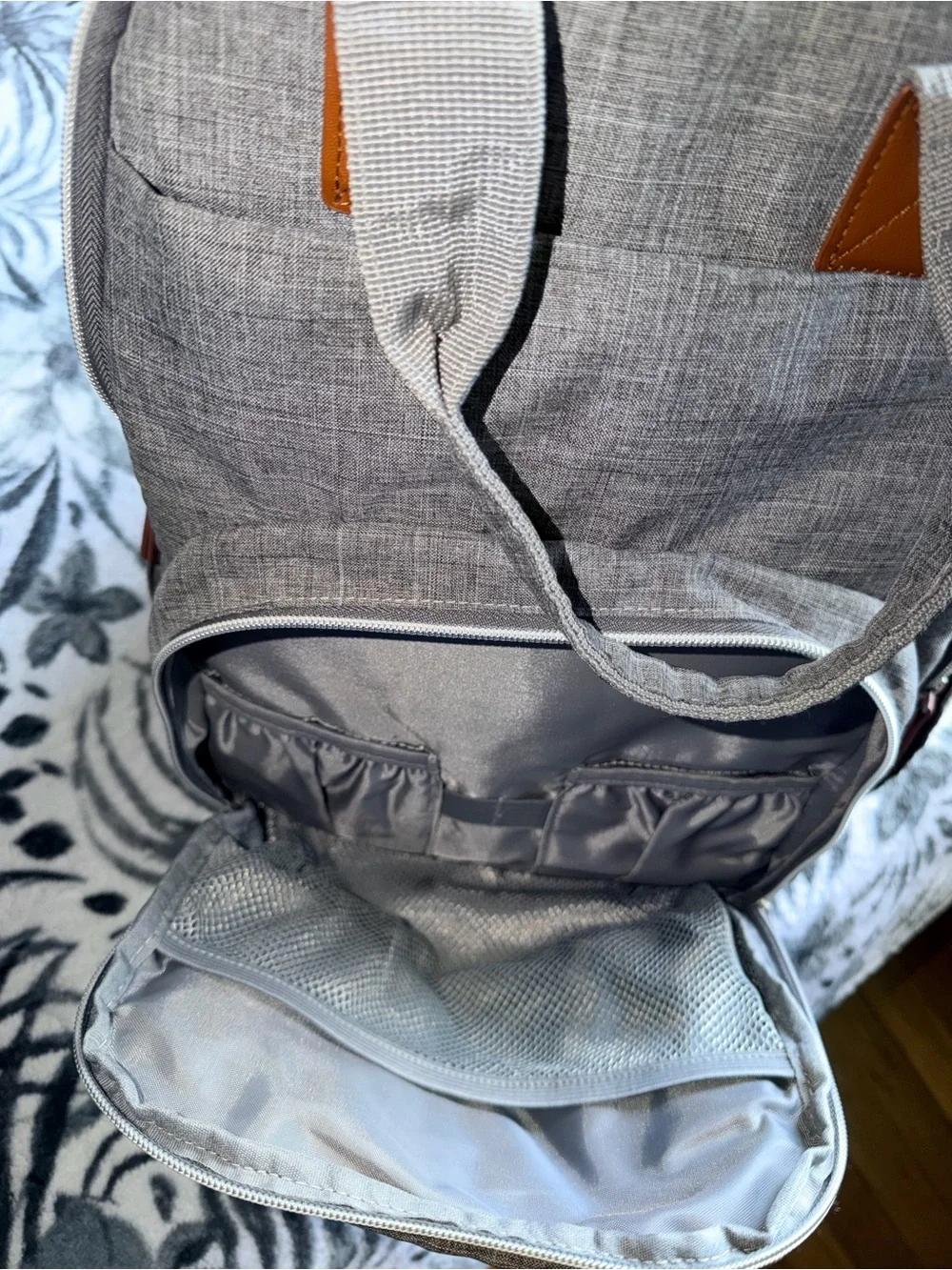Target Gray Men's Backpack with Brown Leather Accents